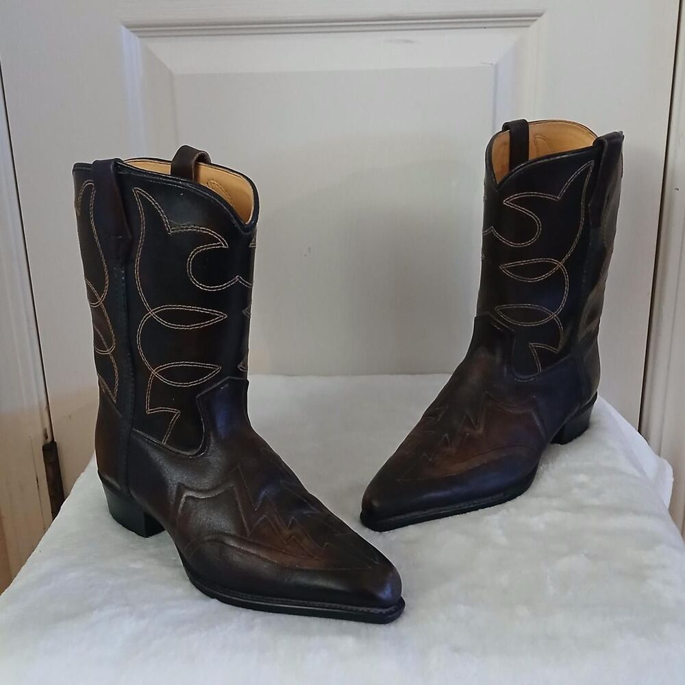 Dark Brown Leather Pointed Toe Western Cowboy Boots Men's Size 5.5 D USA Made